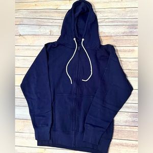 Navy Blue Unisex Zip up Angel Wing Hoodie Rhinestone Drawstring Detail Sm. New